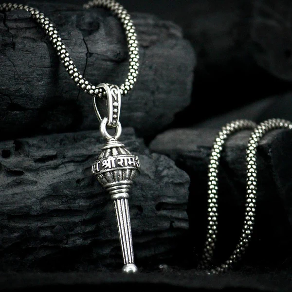 Jai Shri Ram Hanuman Gada Pendant for Men and Women, Evil Protector Gada Locket Silver Stainless Steel Locket