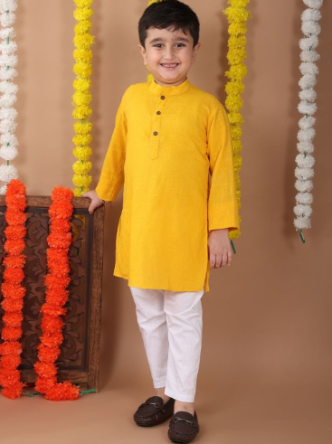Kids Yellow Cotton Kurta Set