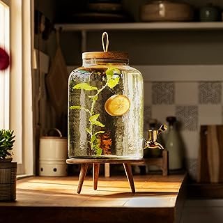 Ellementry Trasnparent 6.8L Water Glass Dispenser Jar with Tap, Mason Jar for Beer, Detox