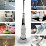 Rechargeable scrubber with LED display, 3 speeds, 4 angles, IPX6 waterproof & telescopic handle. Ideal for tiles, slabs, car & bathroom deep cleaning!